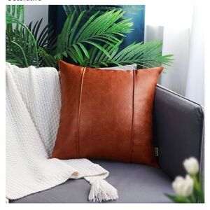 Cognac Leather Throw Pillow Covers 20 X 20” Faux Leather Pillow Cover Only